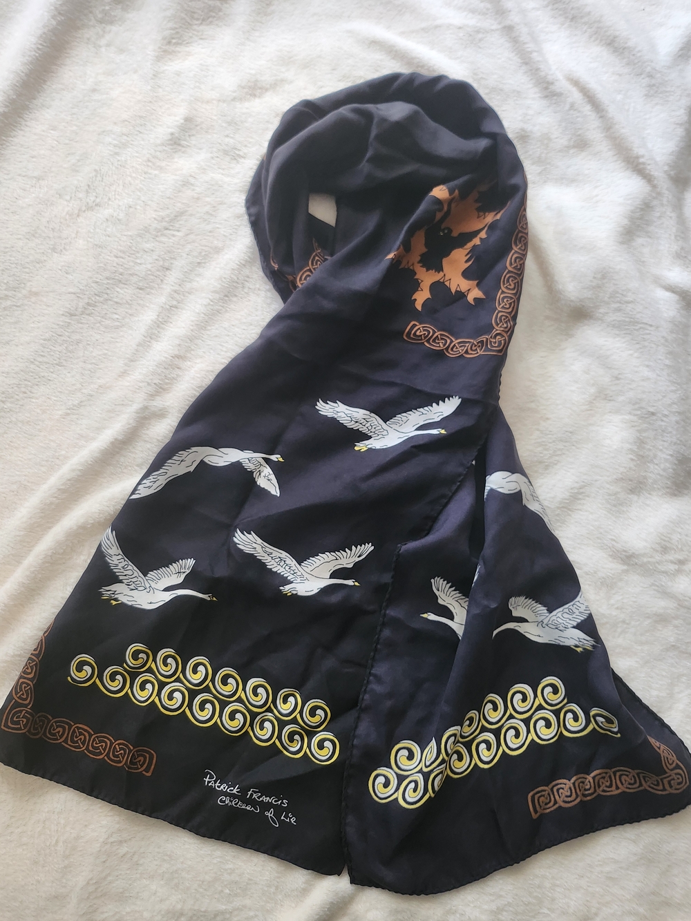 Patrick Francis Ireland Celtic Swan Scarf Navy Gold Oblong 12x60